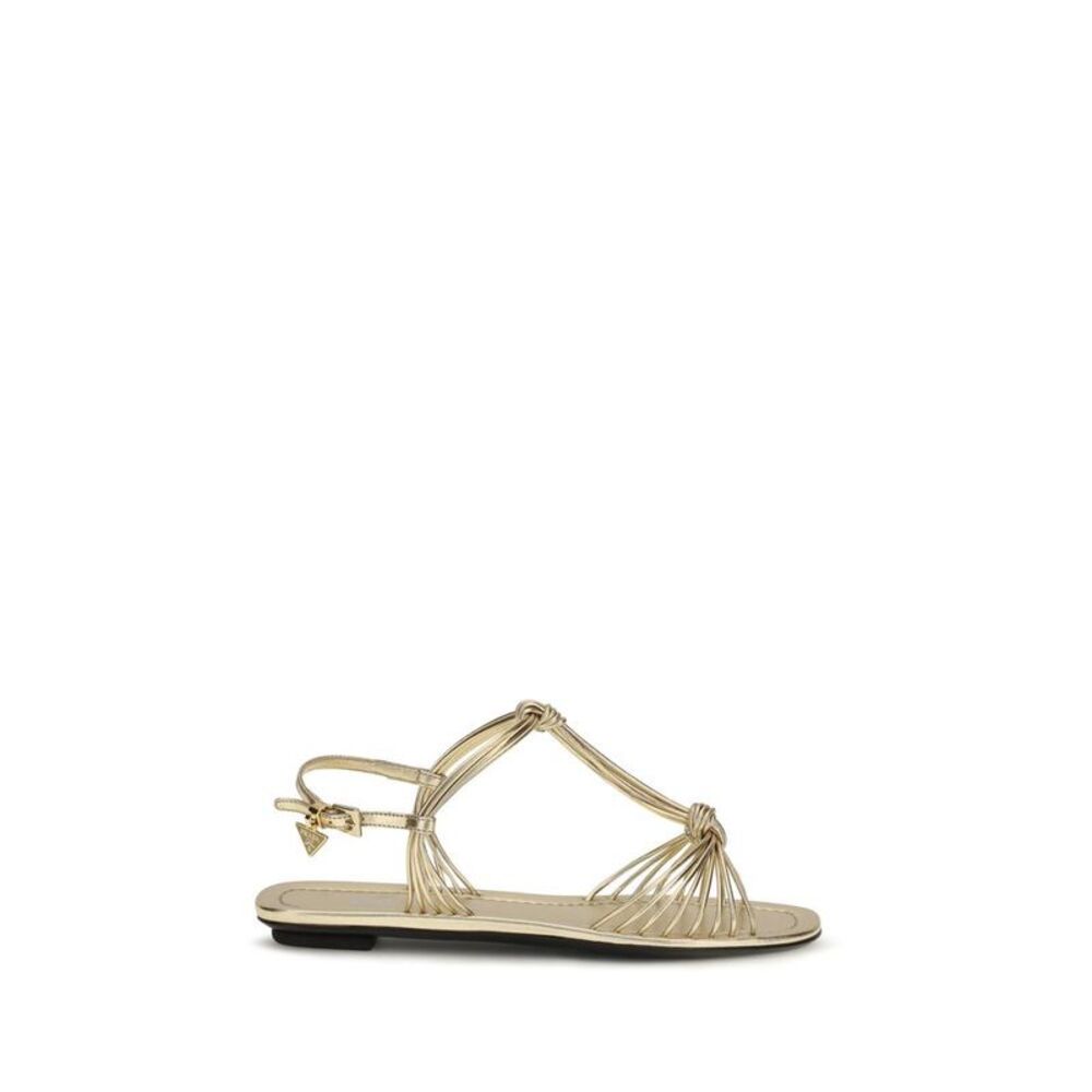 Prada Gold Calf Leather Bos Taurus Flat Women's Sandals